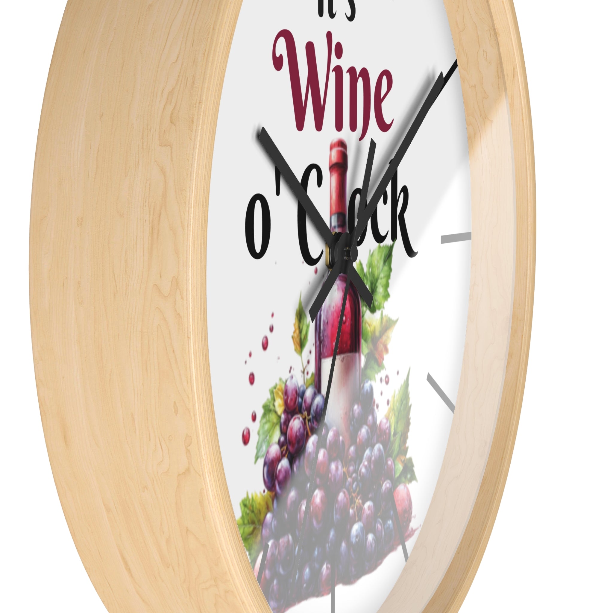 It's Wine O'Clock Wall Clock — Wine Bottle & Grapes Kitchen Decor