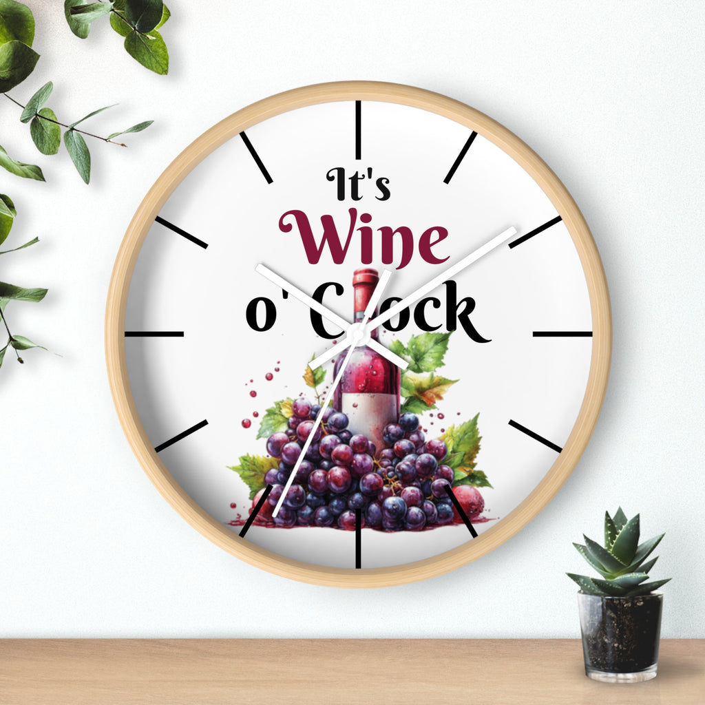 It's Wine O'Clock Wall Clock — Wine Bottle & Grapes Kitchen Decor