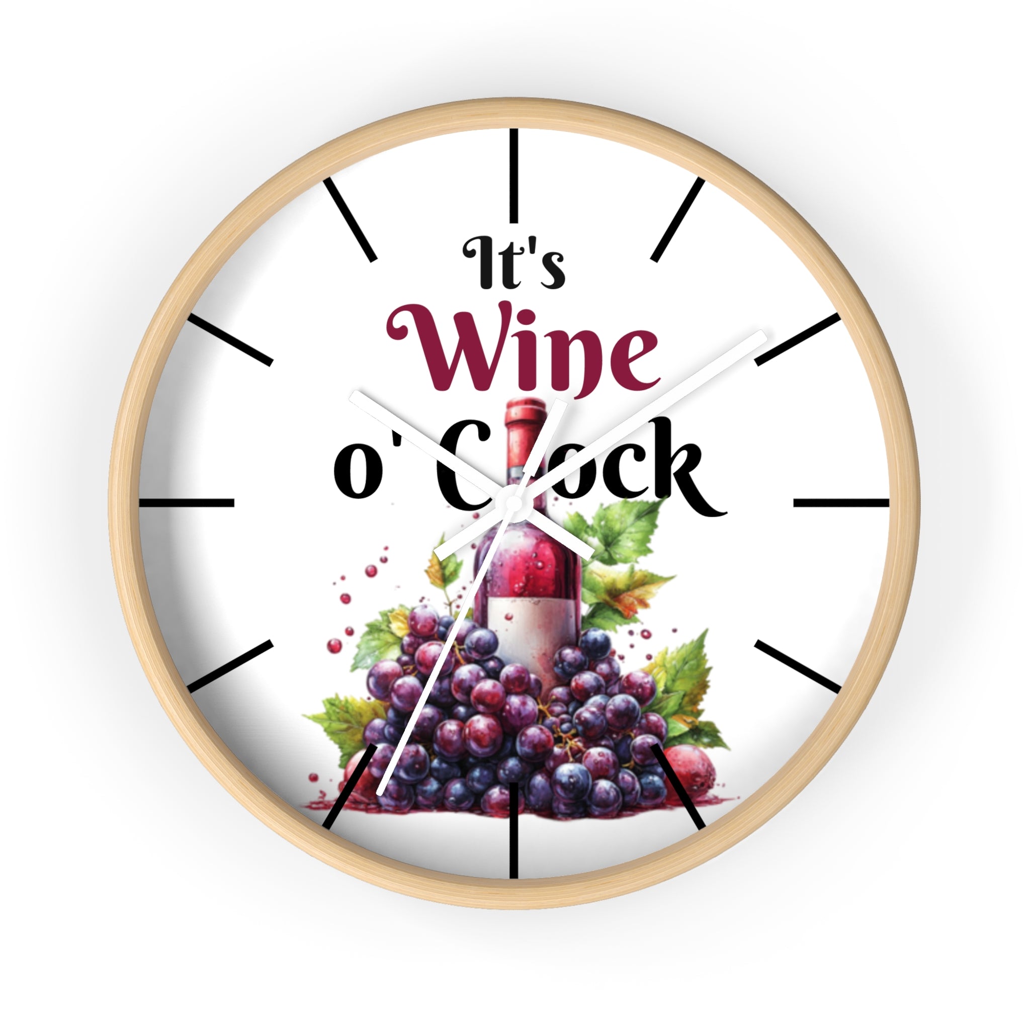 It's Wine O'Clock Wall Clock — Wine Bottle & Grapes Kitchen Decor