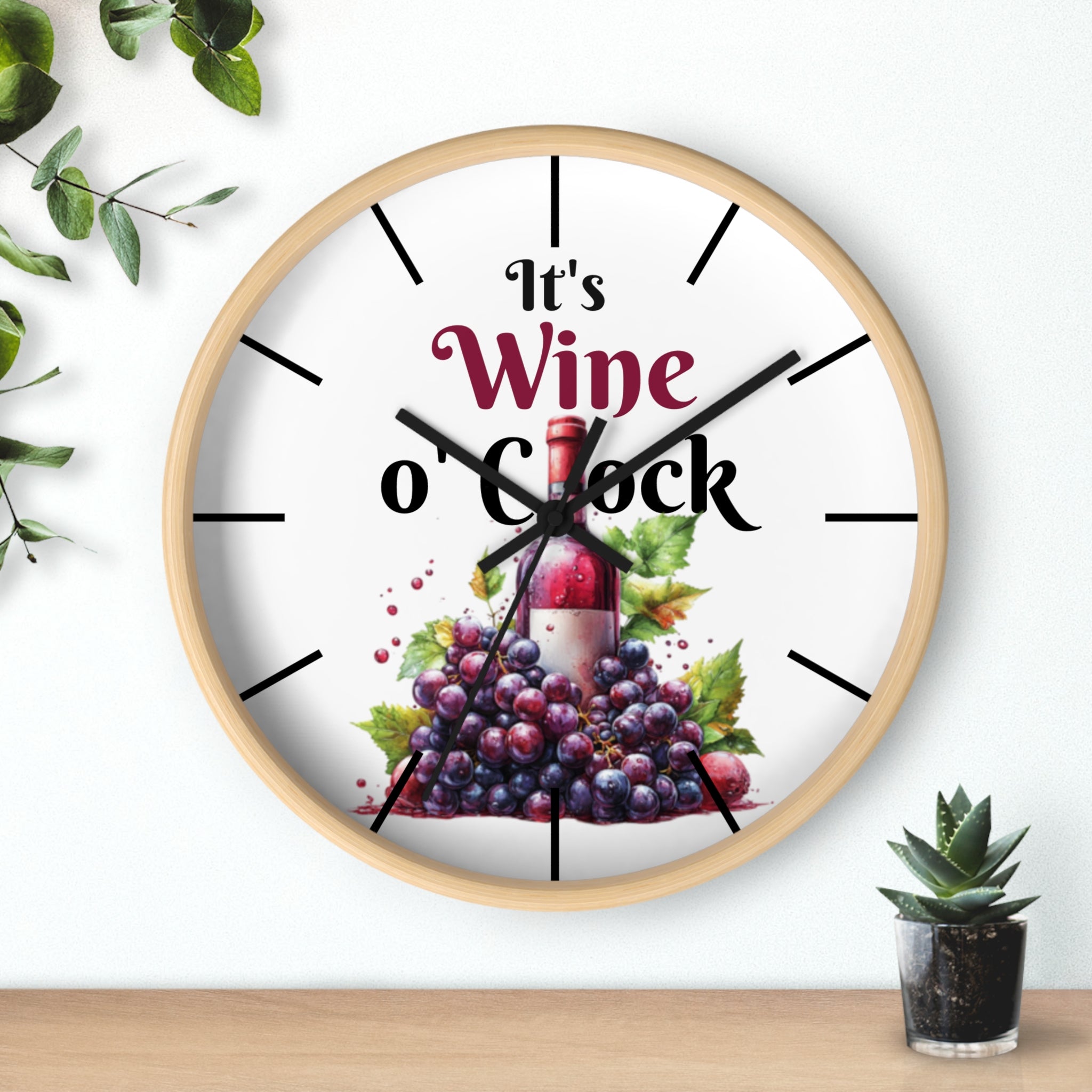 It's Wine O'Clock Wall Clock — Wine Bottle & Grapes Kitchen Decor