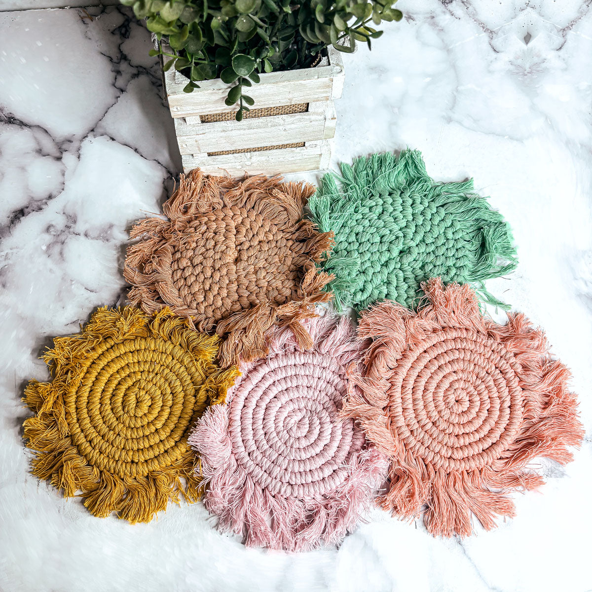 Pastel Braided Tassel Coasters