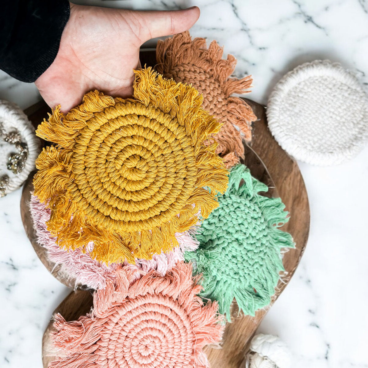 Pastel Braided Tassel Coasters