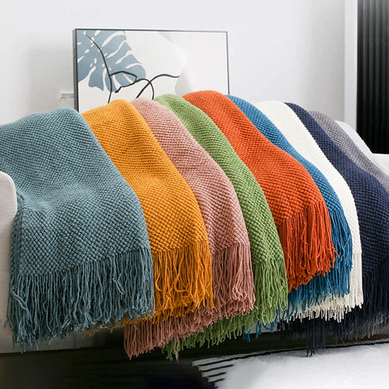 DecorBites™ Cozy Knitted Sofa Blanket with Tassels - Versatile Home Decor and Wrap