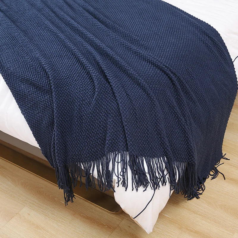 DecorBites™ Cozy Knitted Sofa Blanket with Tassels - Versatile Home Decor and Wrap