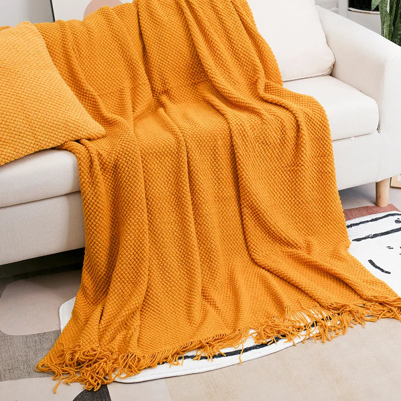 DecorBites™ Cozy Knitted Sofa Blanket with Tassels - Versatile Home Decor and Wrap