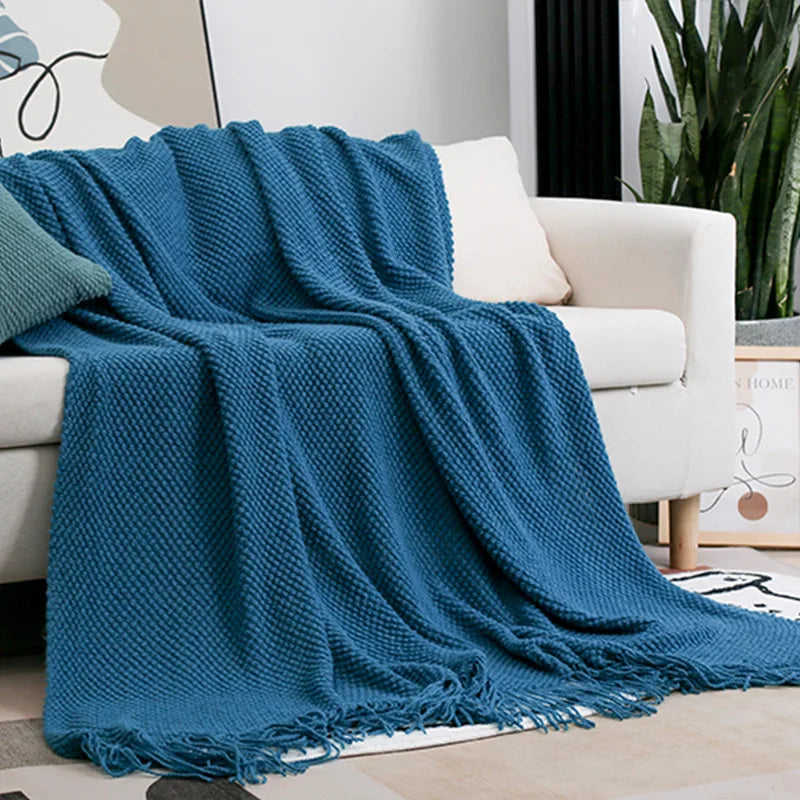 DecorBites™ Cozy Knitted Sofa Blanket with Tassels - Versatile Home Decor and Wrap