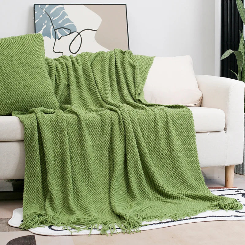 DecorBites™ Cozy Knitted Sofa Blanket with Tassels - Versatile Home Decor and Wrap
