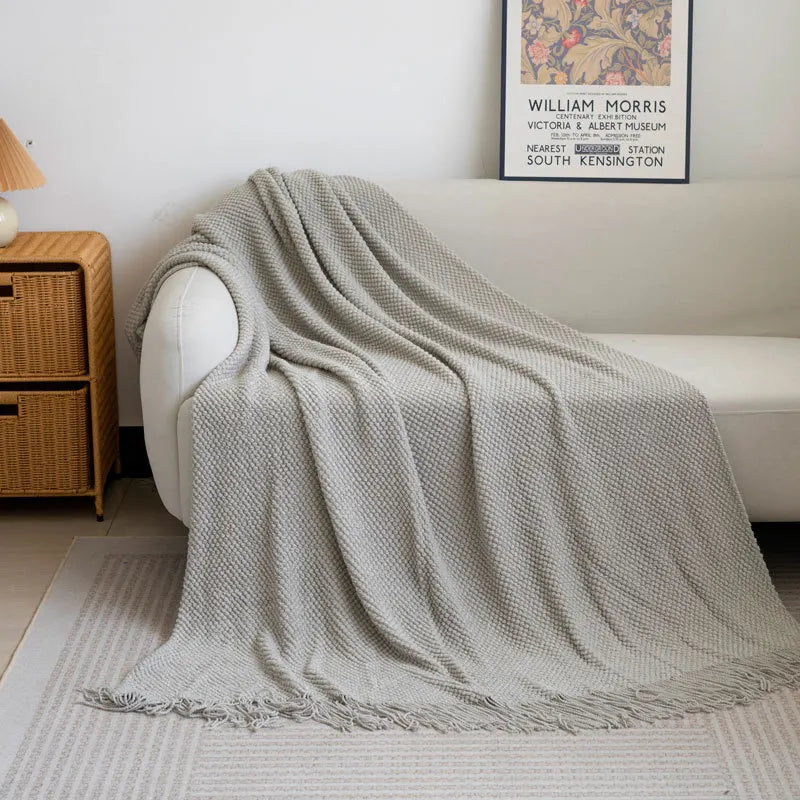 DecorBites™ Cozy Knitted Sofa Blanket with Tassels - Versatile Home Decor and Wrap