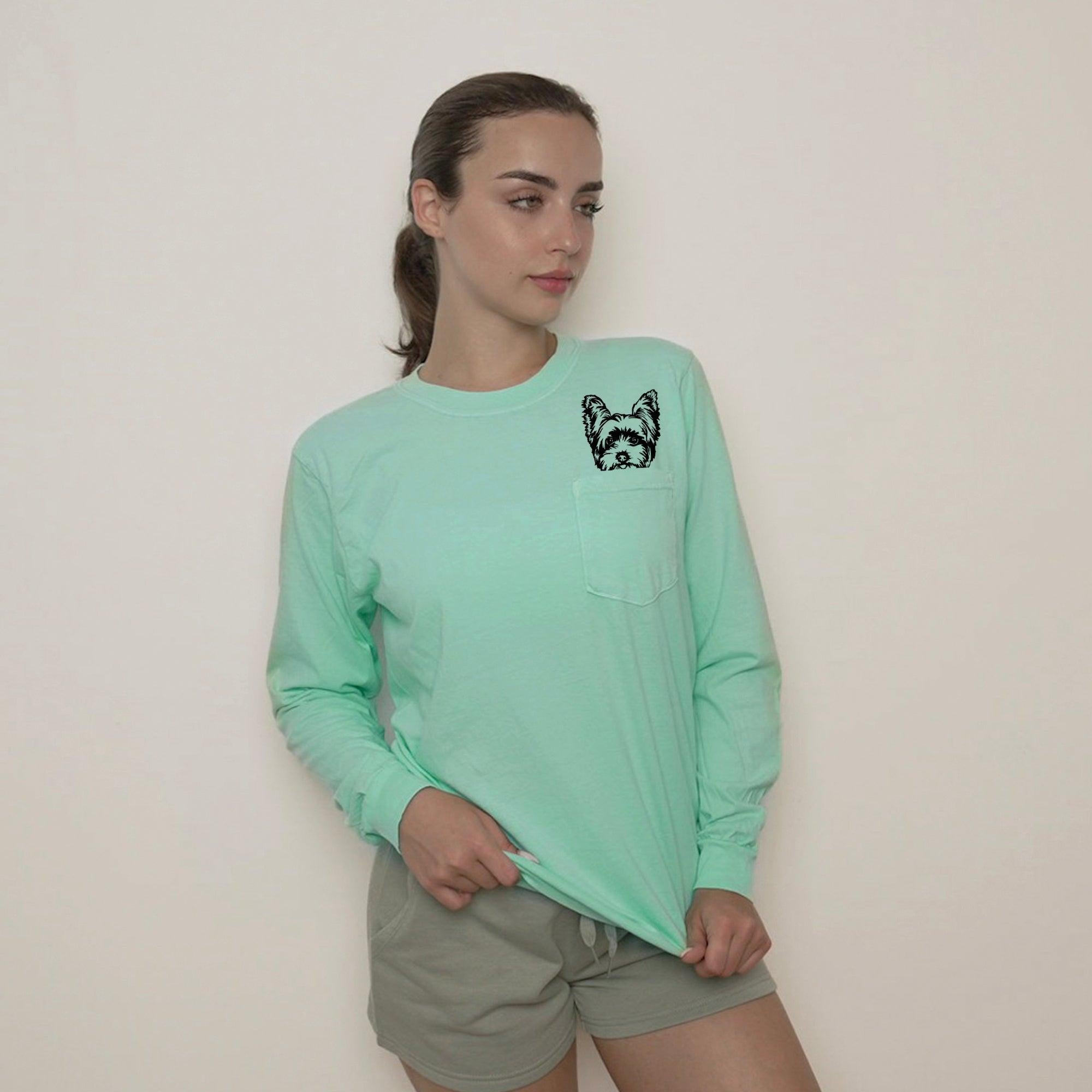 Yorkshire Terrier Yorkie Dog Mom Pocket Comfort Colors Long Sleeve Shirt