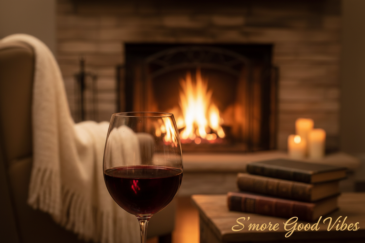 Cozy Fire and Wine Background
