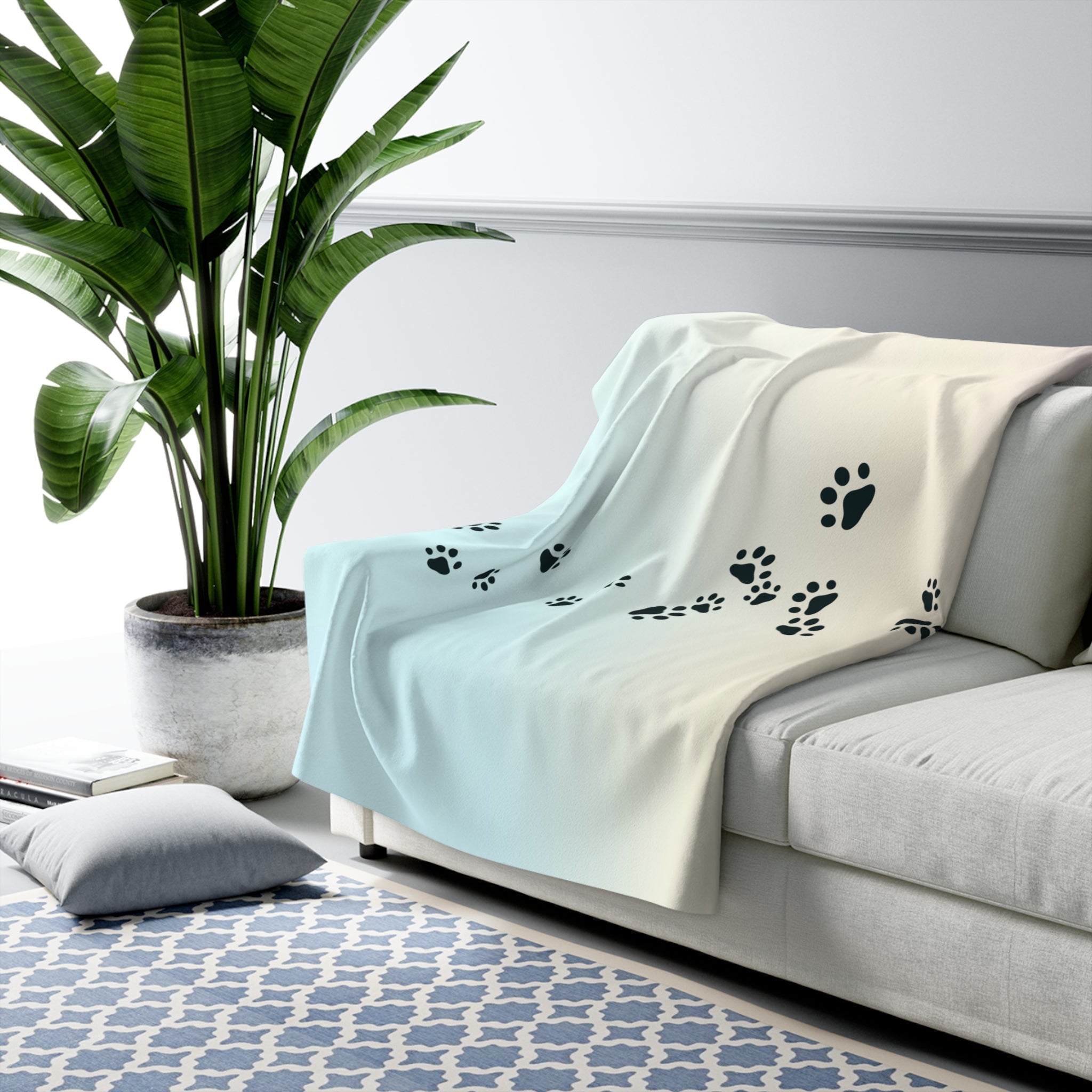 Cozy Paw Print Sherpa Fleece Blanket